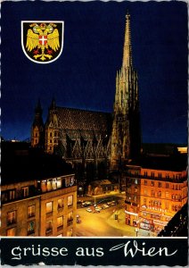 CONTINENTAL SIZE POSTCARD SAINT STEPHEN'S CATHEDRAL AT NIGHT VIENNA AUSTRIA