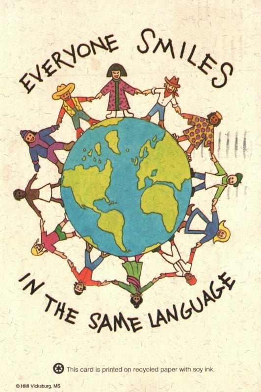 EVERYONE SMILES IN THE SAME LANGUAGE TOPICAL POSTCARD CONTINENTAL SIZE