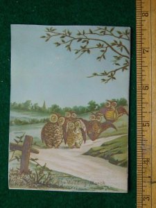 1870s-80s March of the Season Poem Lewis Novra Owls Playing Music Trade Card F23