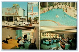 c1950s Dallas Continental Inn And Restaurant Pool Texas TX, Multiview Postcard