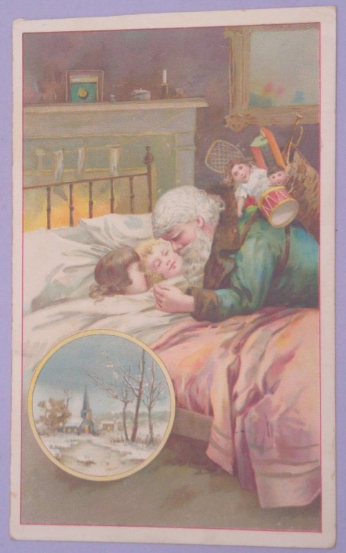 1880s Santa Green Robe Children Toys New York Victorian Christmas Trade Card