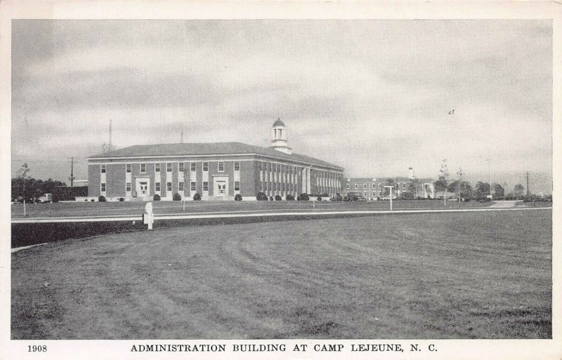 U.S. Marines, Admin. Bldg. at Camp LeJeune, N.C., World War II Era Postcard