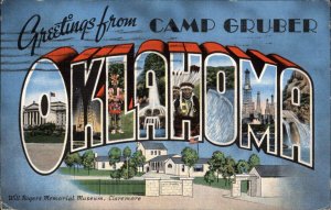 Camp Gruber Oklahoma OK Large Letter Native Americana Vintage Postcard