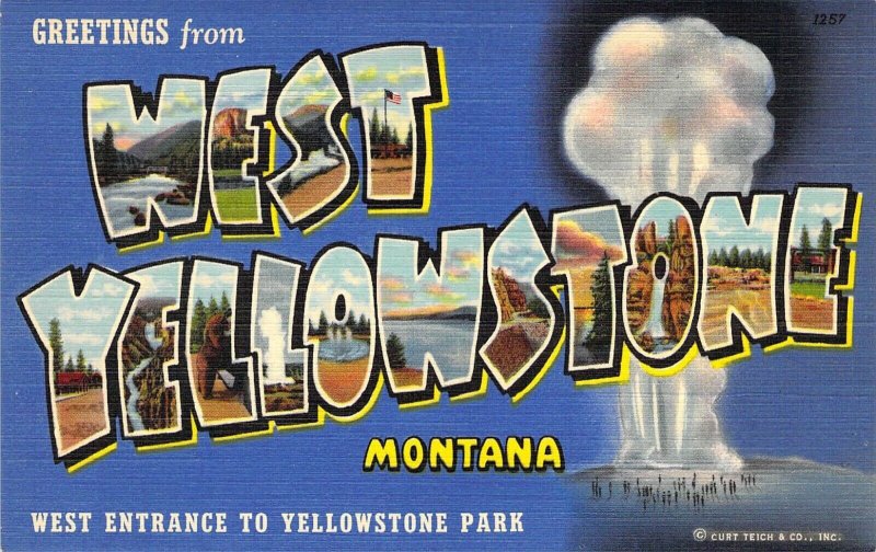 Beautiful Linen Large Letter, Yellowstone National Park,, West,, Old Postcard