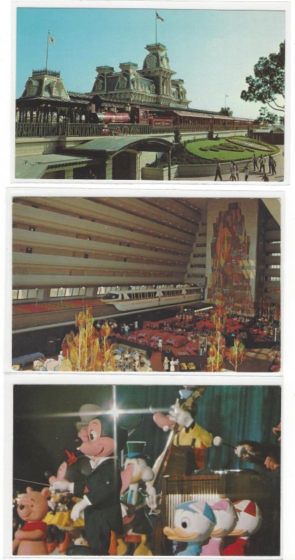3 Disney World Postcards Mickey Mouse Revu Steam Railroad Grand Canyon Concourse