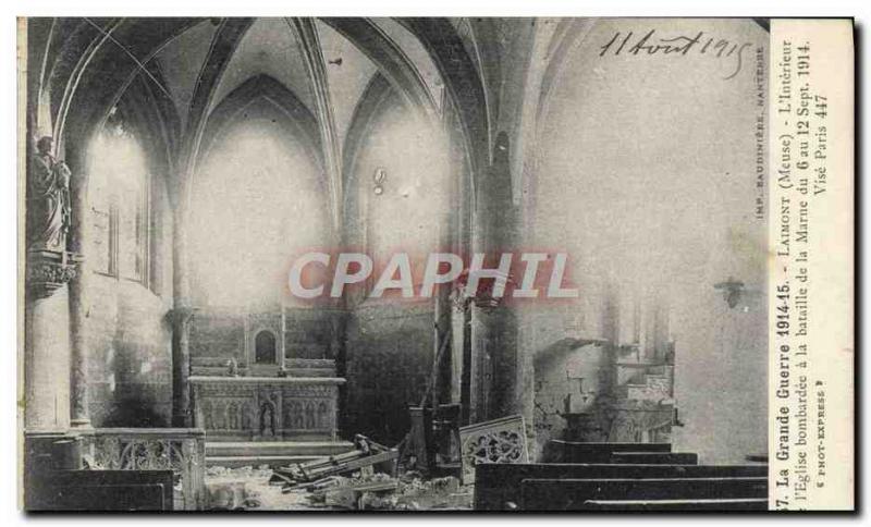 Old Postcard The Great War Laimont L & # & # 39Interieur of 39eglise bombed a...