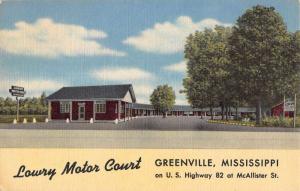 Greenville Mississippi Lowry Motor Court Street View Antique Postcard K20916