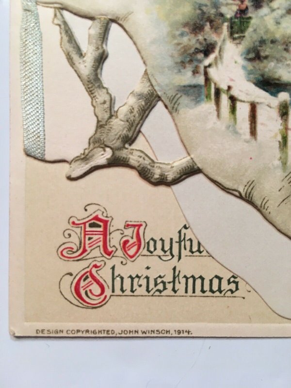 A Joyful Christmas Postcard Winsch Fold Out Booklet Die Cut Embossed