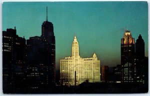 M-44409 Chicago at Night Skyline Wrigley Building Chicago Tribune Building USA