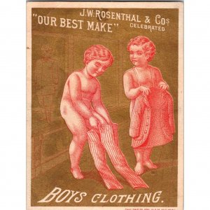 J.W. Rosenthal & Co ~ Boys Clothing ~ Antique Victorian Trade Card