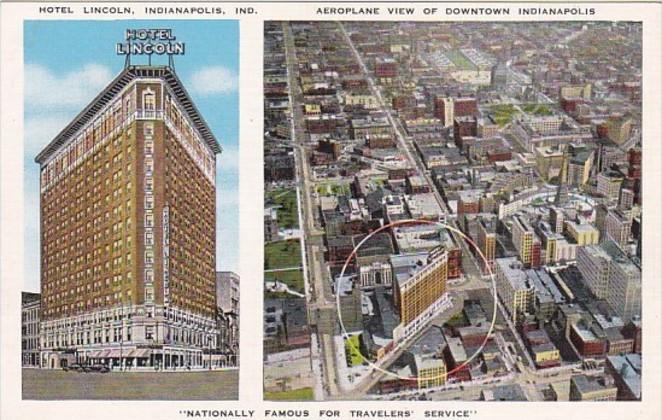 Indiana Indianapolis Hotel Lincoln and Aeroplane View Of Downtown