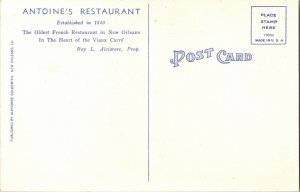 Antoine’s Restaurant New Orleans Vieux Carre Vintage Postcard Roy L Alciatore