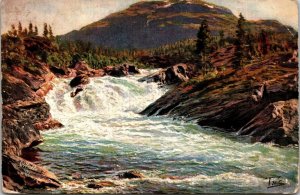 Waterfall in Gudbandsal Raphael Tuck Oilette Wide World Norway Postcard