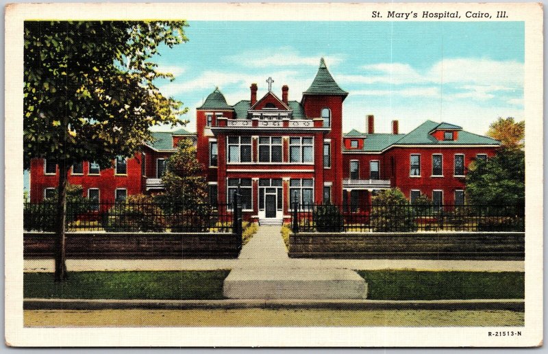 Cairo Illinois ILL, St. Mary's Hospital Building, Main Entrance, Postcard