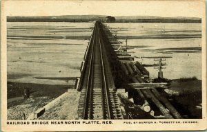 Railroad Bridge near North Platte Nebraska Postcard 1909