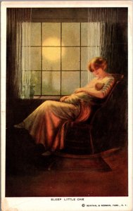 Artist Postcard Sleep Little One, Mother Holding Infant in Rocking Chair