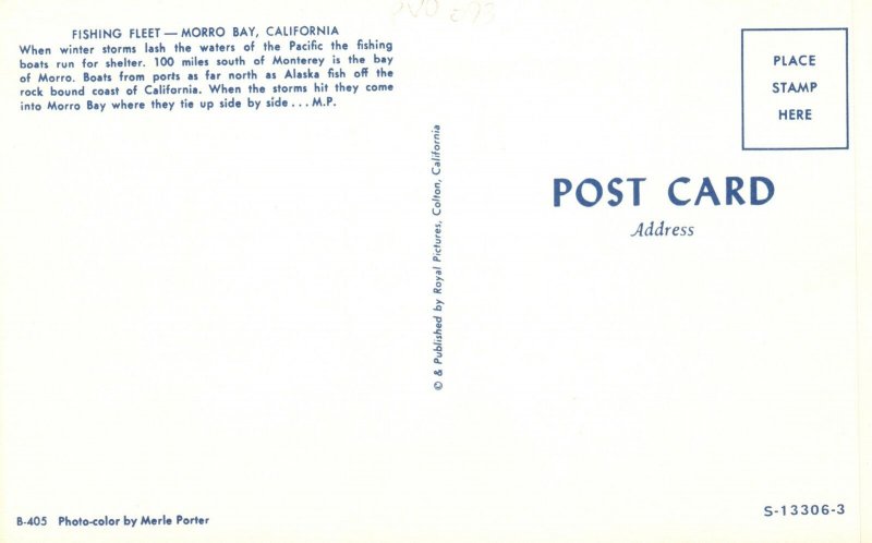 Vintage Postcard Fishing Fleet Shelter For Fishing Boats Morro Bay California CA