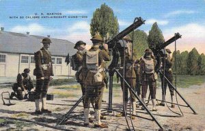 US Marines 50 Calibre Anti Aircraft Guns Military WWII linen postcard