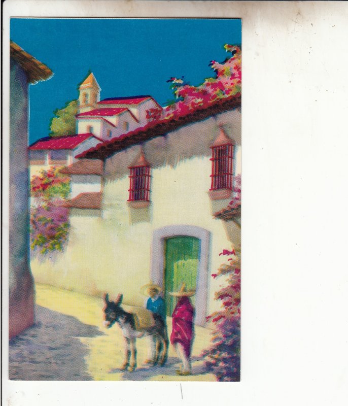 P1908, 5 dif vintage mexico unused art postcards, colorful, 4 scans