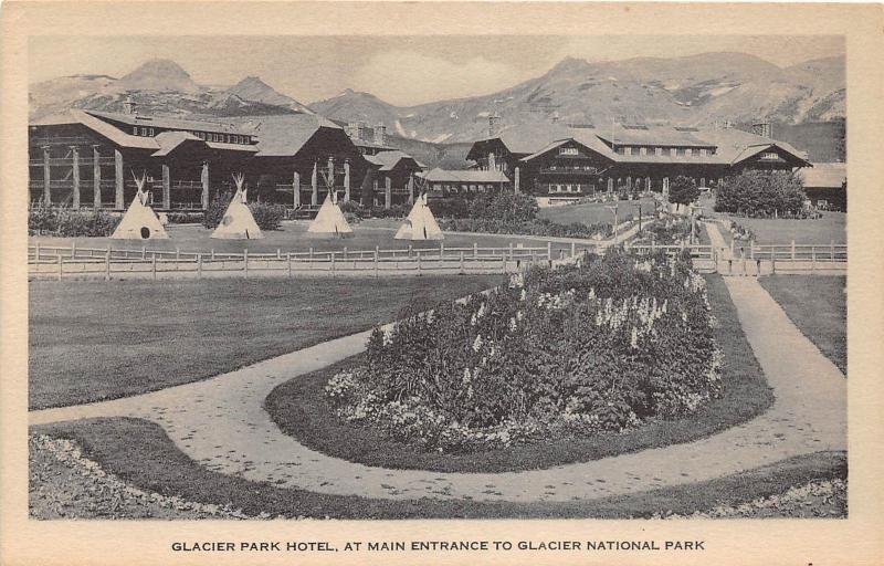 D57/ Glacier National Park Montana Mt Postcard c1910 Hotel Main Entrance Tepee