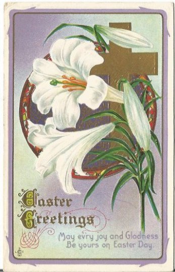 Easter Lilies Cross Traditional Easter Greeting 1911 Published by LSC Easter