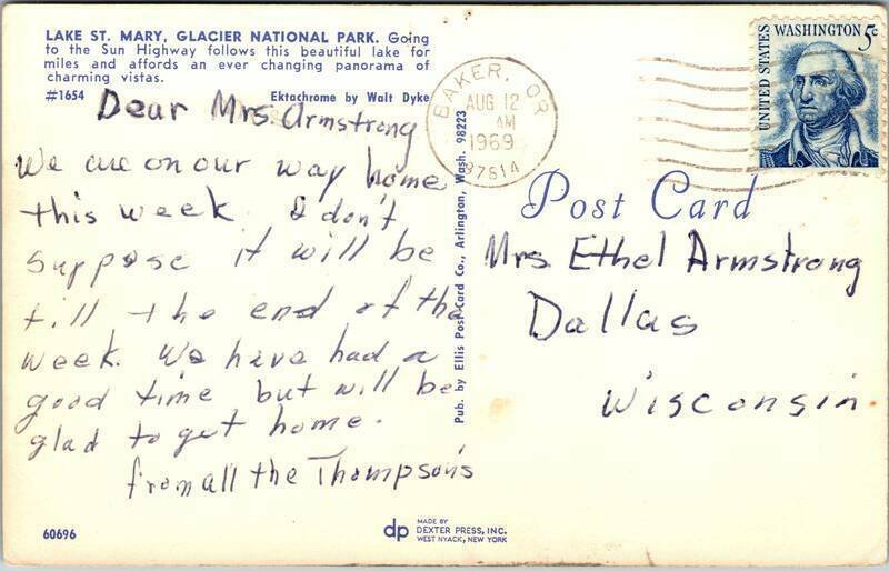 1969 Lake St. Mary Glacier National Park Montana MT Vintage Postcard