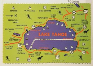 Lake Tahoe Map Recreation Areas Postcard