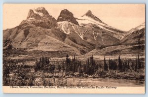 Banff Alberta Canada Postcard Three Sisters Canadian Rockies Pacific Railway