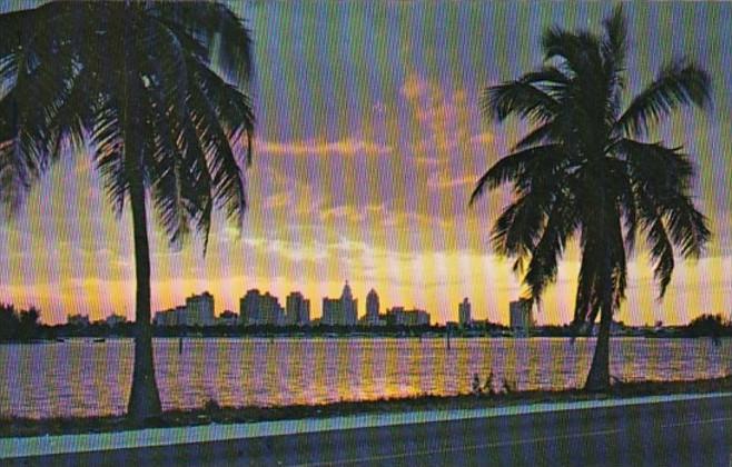 Florida Miami Skyline At Sunset