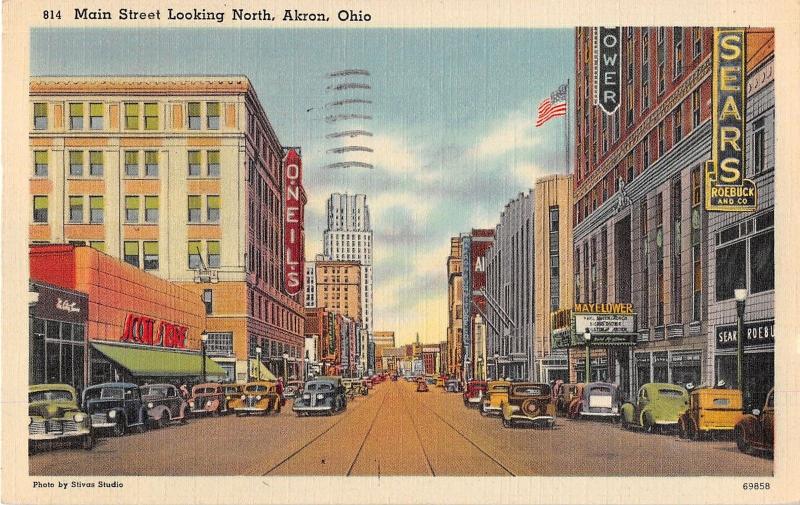 Akron Ohio Main Street Looking North Antique Postcard (J16539)