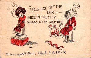 Humour Woman Scared Of Mouse & Snake 1907