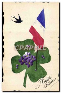 Old Postcard Fancy (drawing hand) Flag Clover Flowers