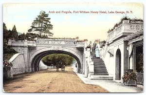Arch And Pergola Fort William Henry Hotel Lake George New York NY Postcard