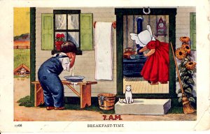 Old Fashioned Girl and Boy - At Breakfast - Hours of the Day Series - 1907