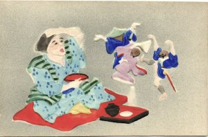 PC JAPAN, ART, PAINTING AND DANCING, Vintage EMBOSSED Postcard (b37861)