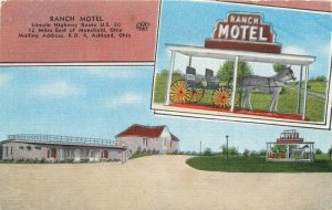 1950s Ohio Ashland Ranch Motel roadside Kropp Linen Postcard 22-11384