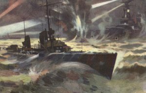 Rare German Navy Torpedo Boat Attacking English Postcard Rare Art c1900s
