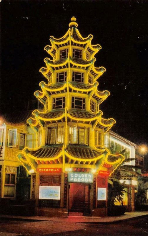 GOLDEN PAGODA Chinatown, Los Angeles, Chinese Restaurant c1950s Vintage Postcard