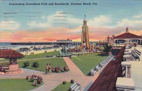 Florida Daytona Beach Overlooking Oceanfront Park And Broadwalk 1952