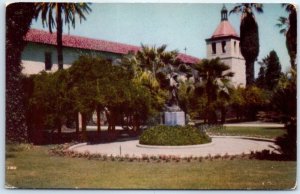 Postcard - Statue of the Sacred Heart and Mission Church - Santa Clara, CA