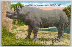 Milwaukee WI Rhinoceros Washington Park Zoological Garden Wisconsin Postcard E28