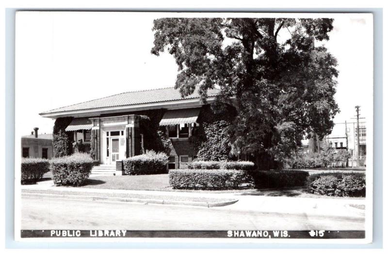 Postcard Public Library, Shawano, Wisconsin WI RPPC H15