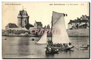 Old Postcard Saint Servan Solidor Tower boat children