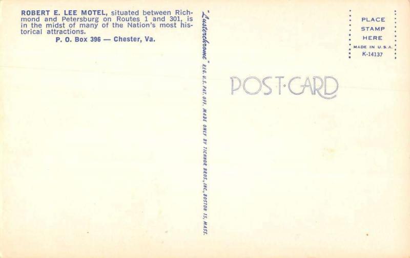 Chester Virginia birds eye view Robert E Lee Motel vintage pc Z16369 