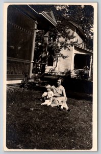 RPPC  Mother With Daughter in Yard  c1910  Postcard