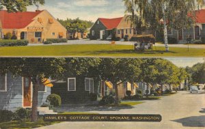 HAWLEY'S COTTAGE COURT Spokane, WA Roadside 1955 Linen Vintage Postcard