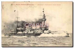 Postcard Old War Ship Brennus Breastplate at full speed