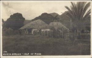Isle of Pines Cuba Nueva Gerona Thatch Roof Homes c1910 Real Photo Postcard