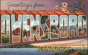 Owensboro Kentucky KY Large Letter Linen Landmarks Vintage Postcard