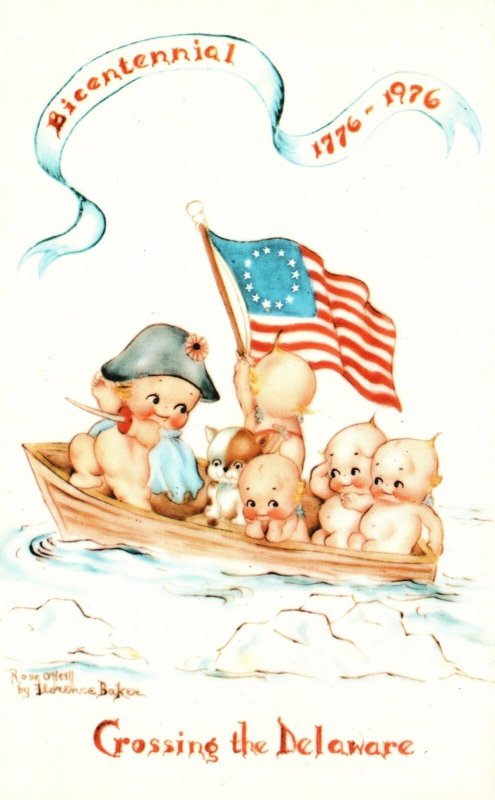 Vintage Postcard Bicentennial Kewpie Doll Inside The Boat Crossing The Delaware